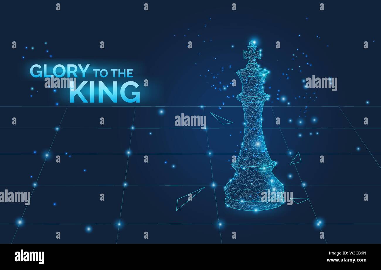 Ehre sei dem König unterzeichnen und Low Poly chess King am Schachbrett, Business Strategie und Führung Symbol dunkle Vector Illustration. Stock Vektor