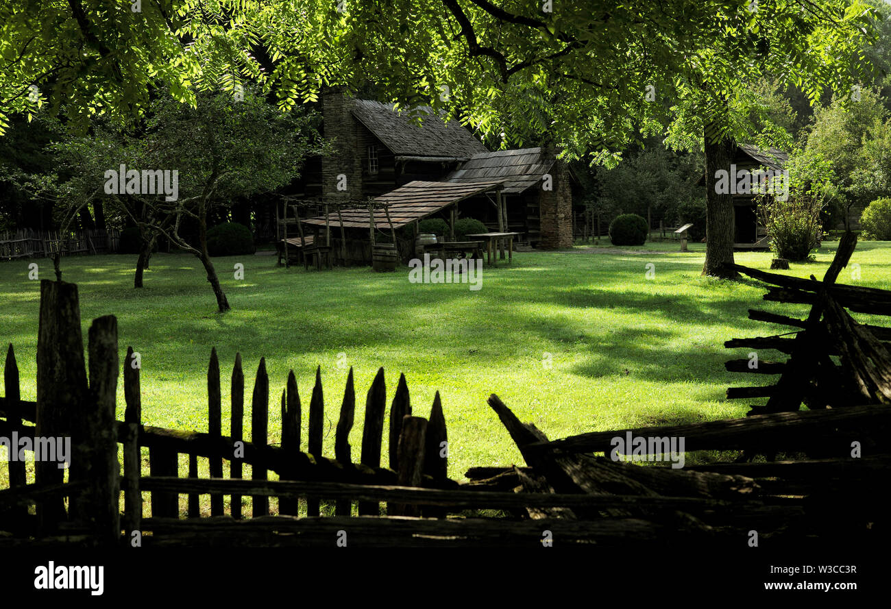 19. jahrhundert Zaun am Oconaluftee Mountain Farm Museum Stockfoto