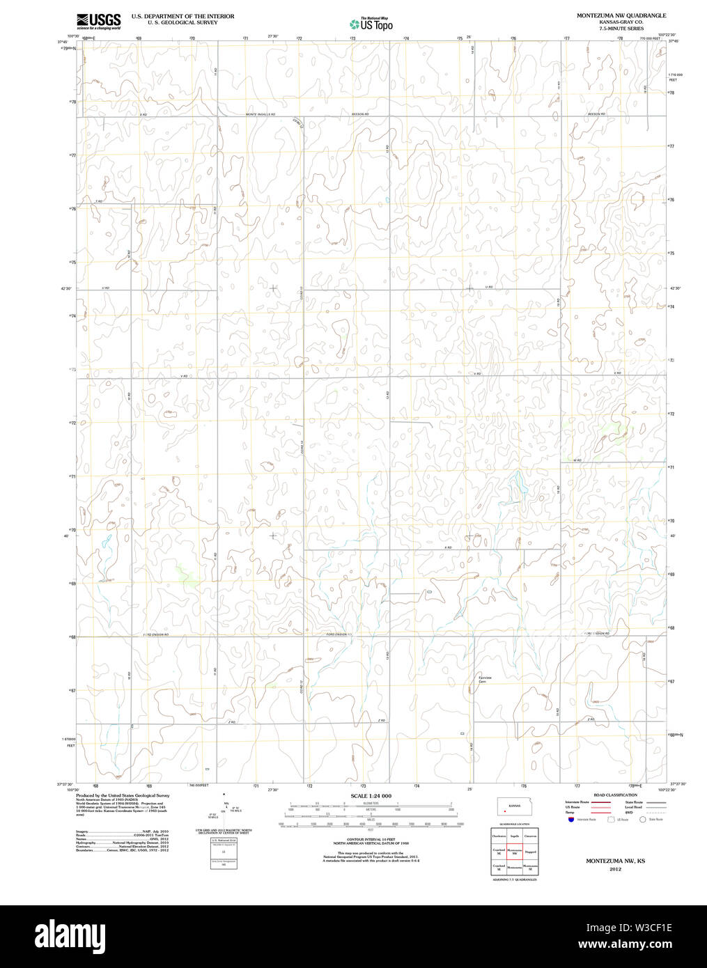 USGS TOPO Karte Kansas KS Montezuma NW 20120905 TM Wiederherstellung Stockfoto