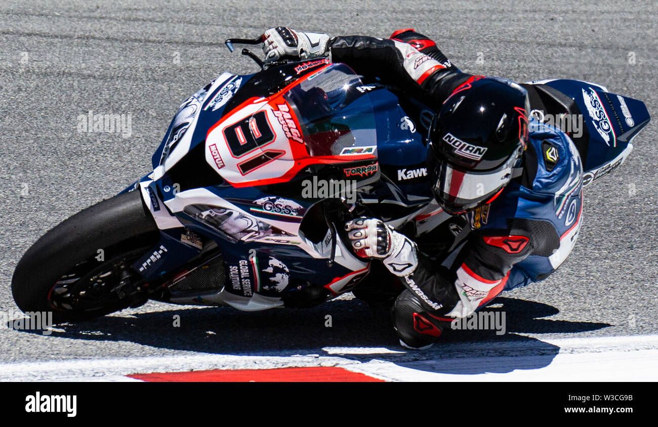 Monterey, CA, USA. 13. Juli, 2019. Eine #81 Jordi Torres in Rainey Kurve während der MOTUL FIM Superbike Weltmeisterschaft Geico US-runde Welt SBK Rennen 1 am Weathertech Raceway Laguna Seca in Monterey, CA Thurman James/CSM/Alamy leben Nachrichten Stockfoto