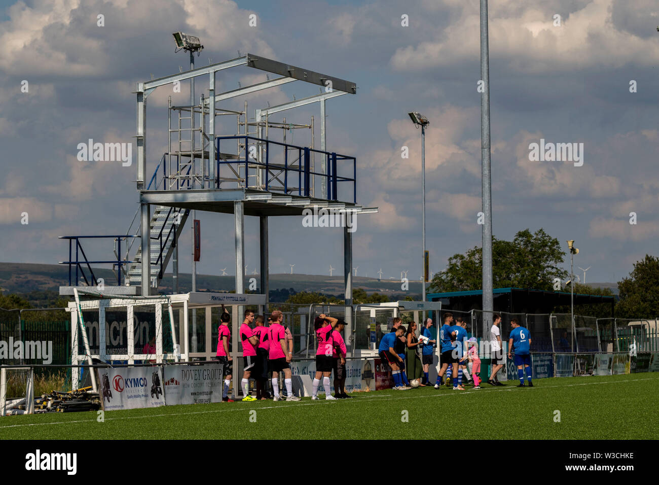 Penybont Verbesserungen der Bryntirion Park Boden vor Ihrer ersten Saison in der Welsh Premier League. Stockfoto