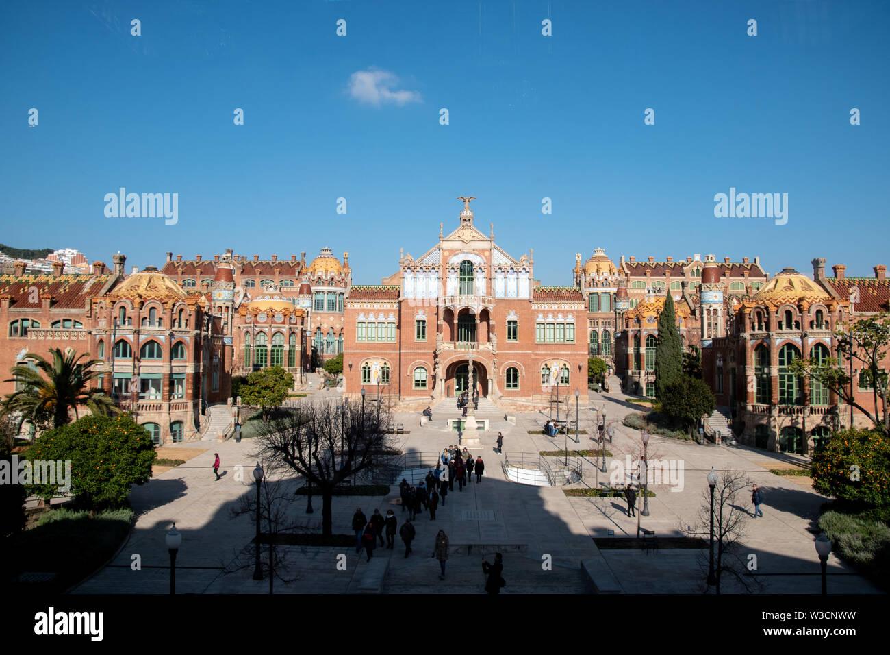 Eine Übersicht über die Recinte Modernista Sant Pau in Barcelona, Spanien Stockfoto