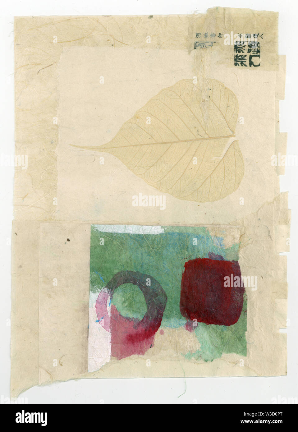 Wabi Sabi zen Artwork mit gemischten Medien Collage mit Tintenflecken. Stockfoto