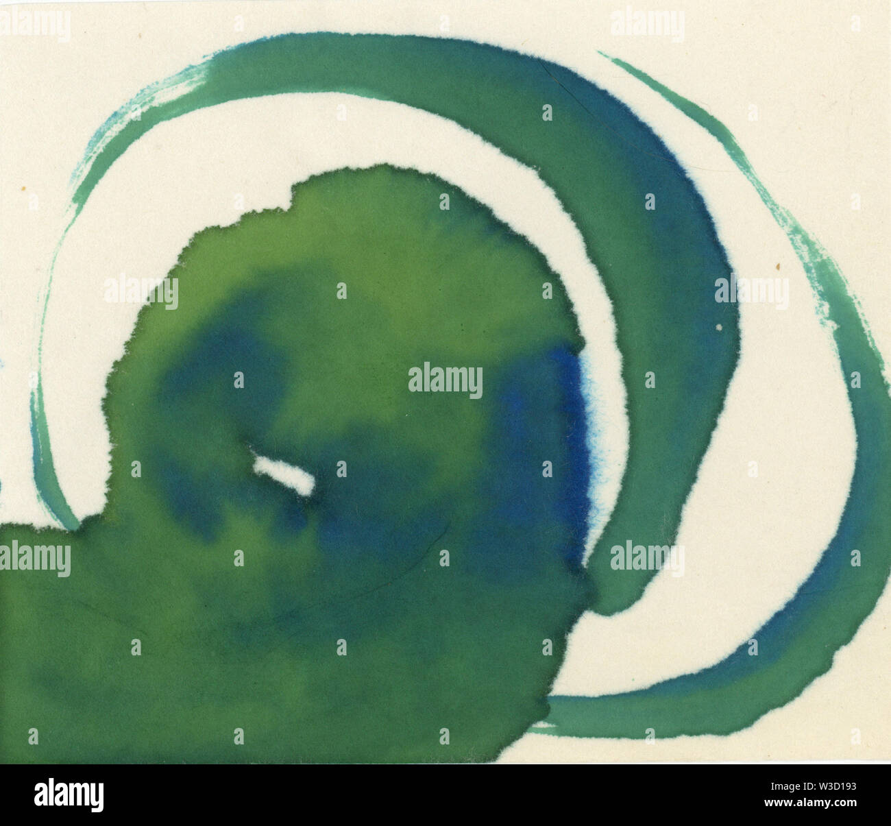 Abstrakte Kunst Farbfeldmalerei mit Tintenflecken und bemalten Flecken und Collage Elemente mit handgefertigten Kunsthandwerk asiatische japanische Papier. Stockfoto