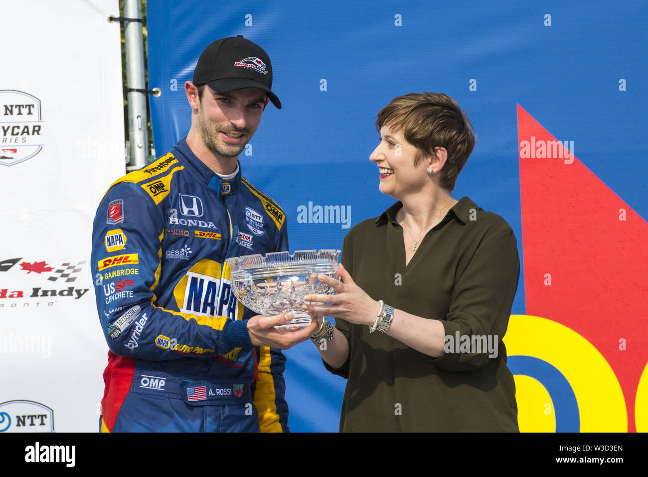 Toronto, Ontario, Kanada. 14. Juli, 2019. ALEXANDER ROSSI (27), feiert seinen dritten Platz in der Verizon Indycar Series Honda Indy Toronto Rennen in Toronto, Kanada Kredit statt: Engel Marchini/ZUMA Draht/Alamy leben Nachrichten Stockfoto