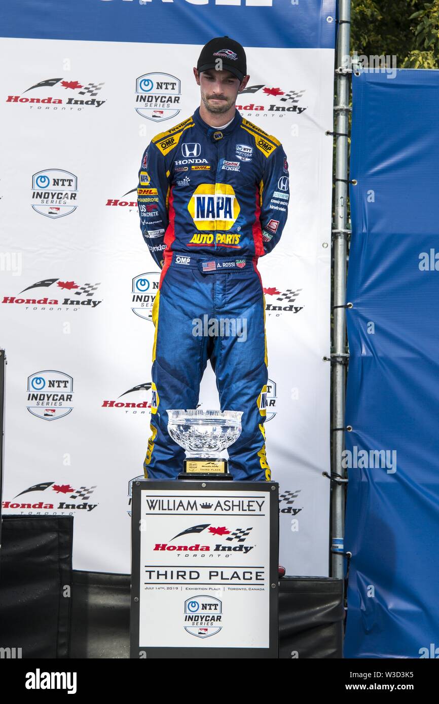 Toronto, Ontario, Kanada. 14. Juli, 2019. ALEXANDER ROSSI (27), feiert seinen dritten Platz in der Verizon Indycar Series Honda Indy Toronto Rennen in Toronto, Kanada Kredit statt: Engel Marchini/ZUMA Draht/Alamy leben Nachrichten Stockfoto