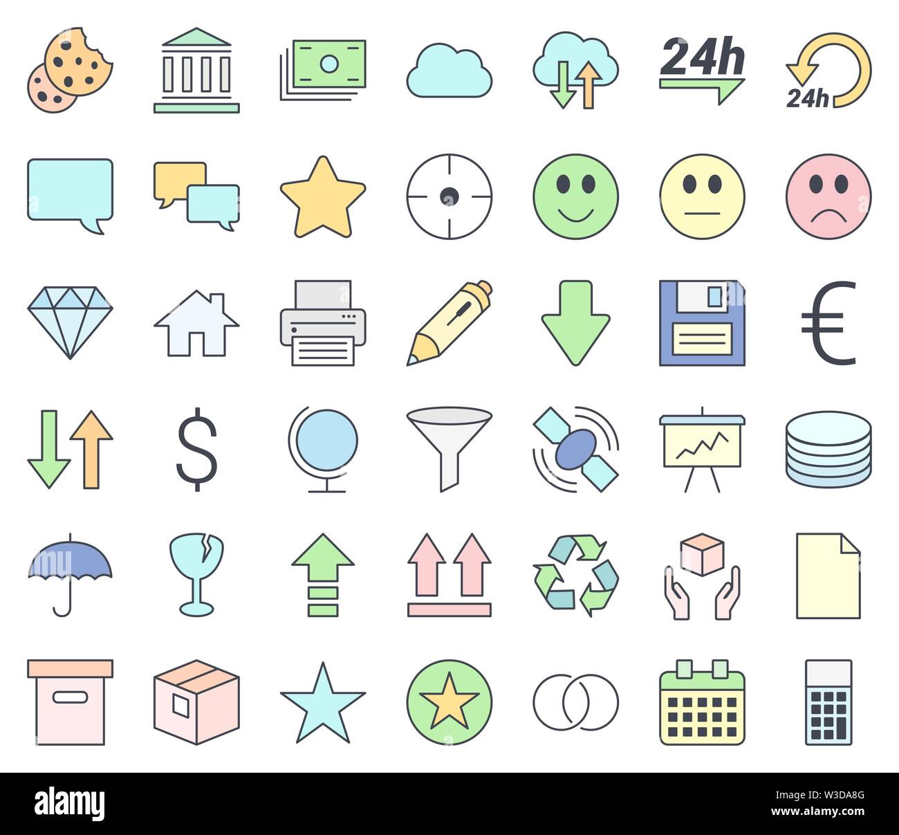 Web Design, SEO und Entwicklung dünne Linie vektor Icon Set, Abfüllung in Pastellfarben, auf weißem Hintergrund. Stock Vektor