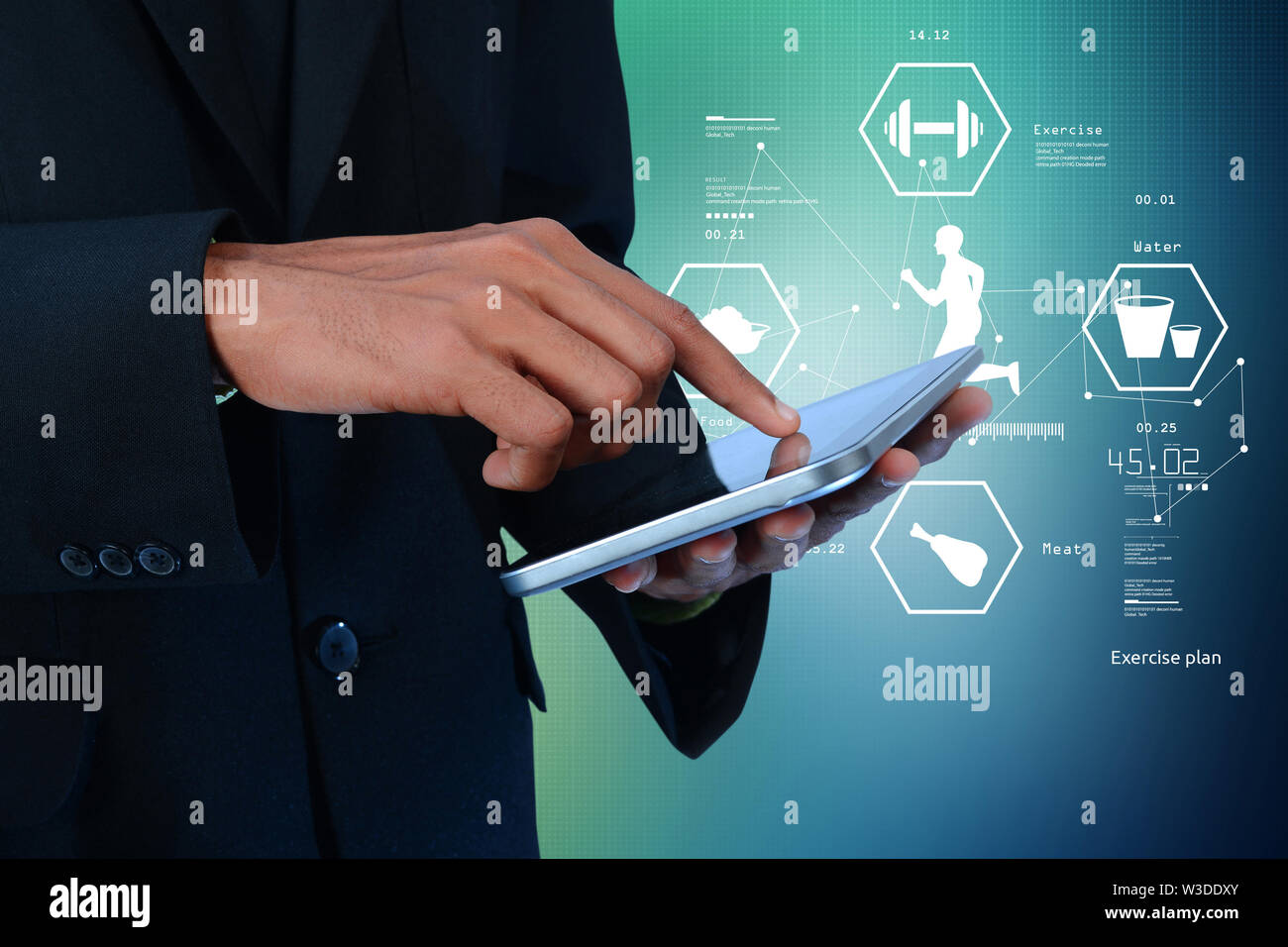 Mann, Life style Tabelle auf Tablet Stockfoto