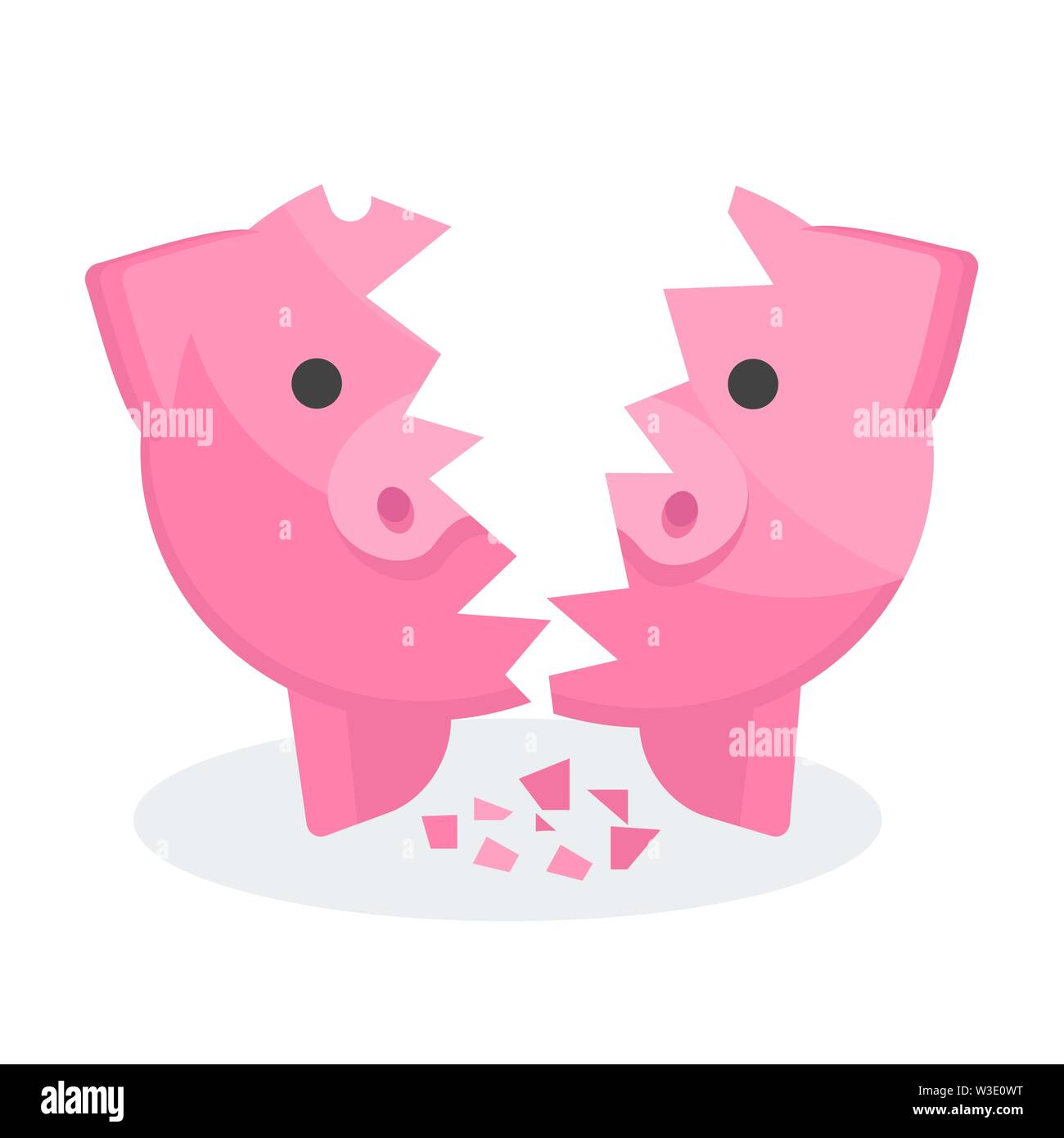 Gebrochene Schwein. Zahlung der Schulden, Kosten und Bankrott. Stock Vektor