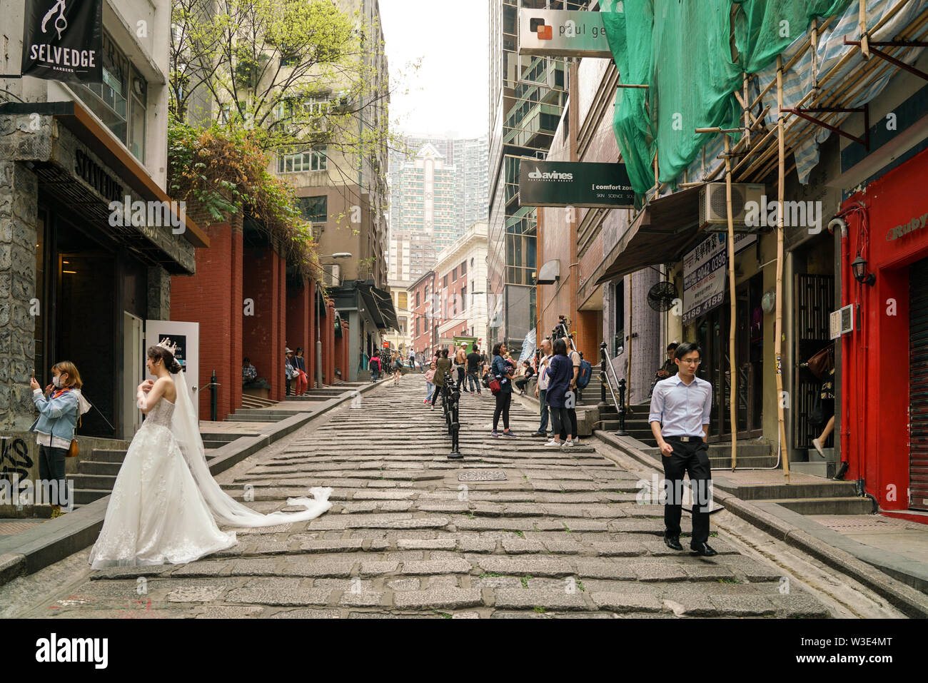 Pottinger Straße, Hong Kong-13. März 2019: Pottinger Straße ist eine alte Straße mit Steinplatten oder Granit. Es ist an der entfernt Stockfoto