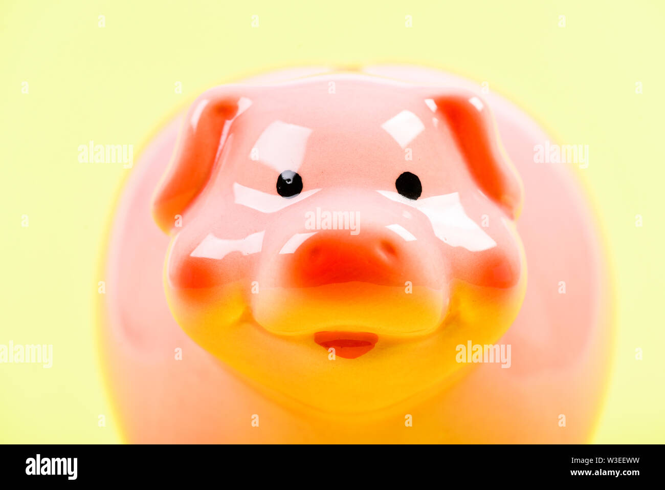 Piggy Bank Symbol für Geld zu sparen. Mehr Ideen für Ihr Geld. Finanzen und Investitionen Bank. Bank einzahlen. Finanzielle Bildung. Sparschwein adorable Pink Pig hautnah. Rechnungslegung und Familie Haushalt. Stockfoto