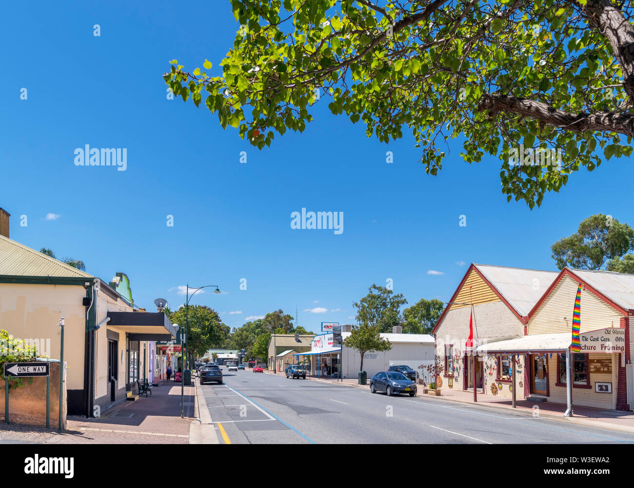 Randell St, der Hauptstraße der Altstadt von Mannum, Murray River, South Australia, Australien Stockfoto