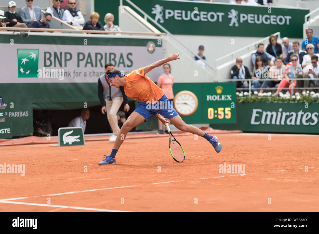 Lorenzo Sonego aus Italien während der 6. Tag der French Open am 26. Mai 2019 in Paris, Frankreich Stockfoto