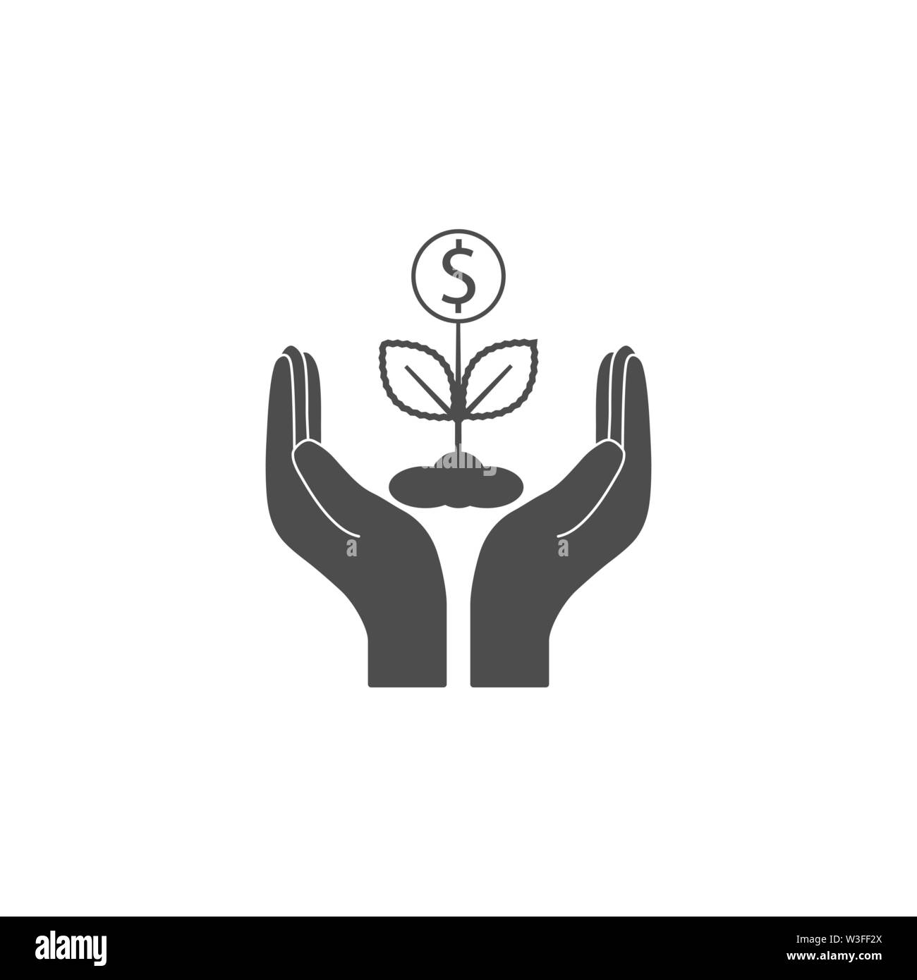 Pflanze, Hand dollar Symbol. Vector Illustration, flache Bauform. Stock Vektor