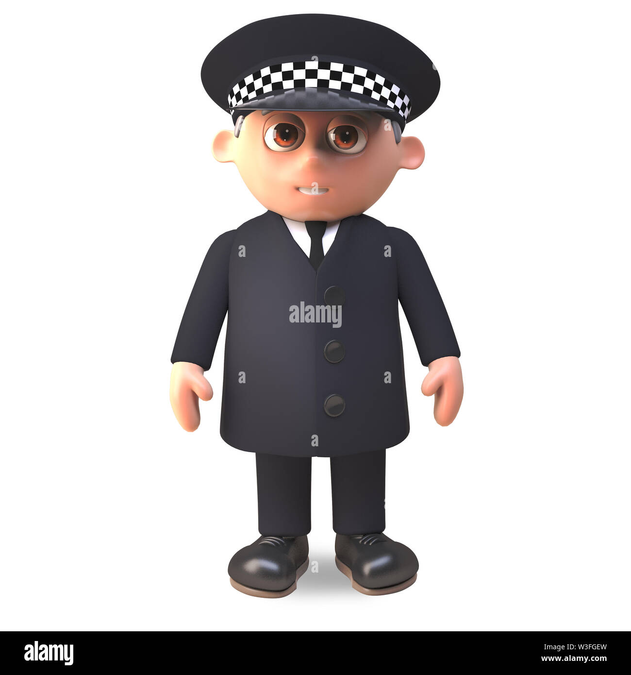 Cartoon 3d-Polizisten im Dienst in Uniform steht Alert, 3d-Grafik rendern Stockfoto