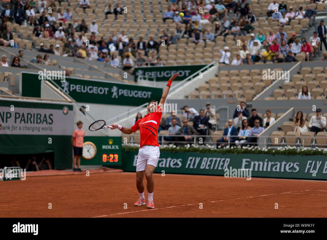 Novak Djokovic aus Serbien während 14 Tag der French Open am 3. Juni 2019 in Paris, Frankreich Stockfoto