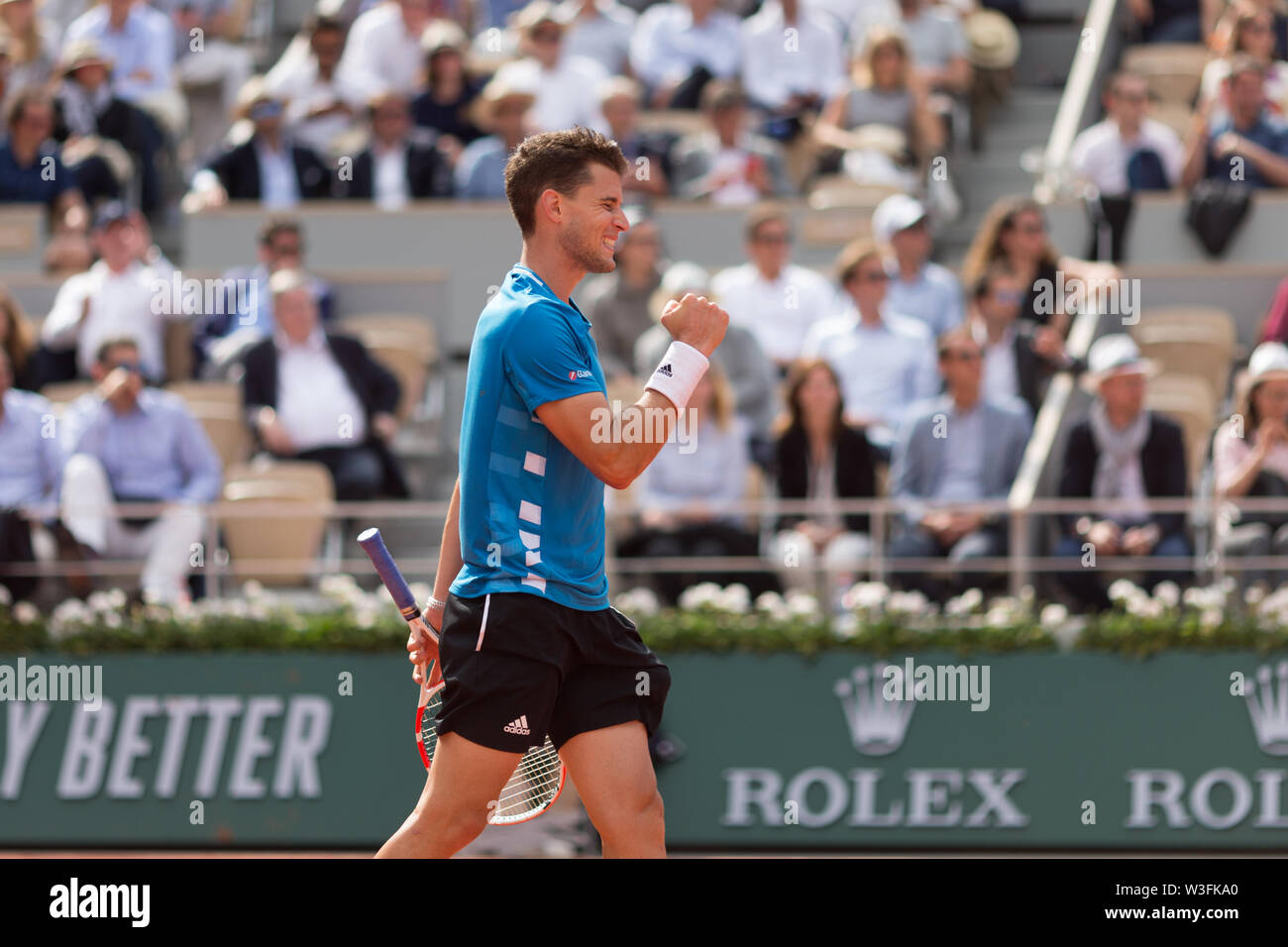 Dominic Thiem aus Österreich während 14 Tag der French Open am 3. Juni 2019 in Paris, Frankreich Stockfoto