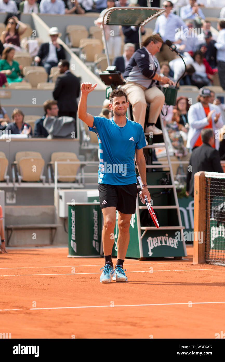 Dominic Thiem aus Österreich während 14 Tag der French Open am 3. Juni 2019 in Paris, Frankreich Stockfoto