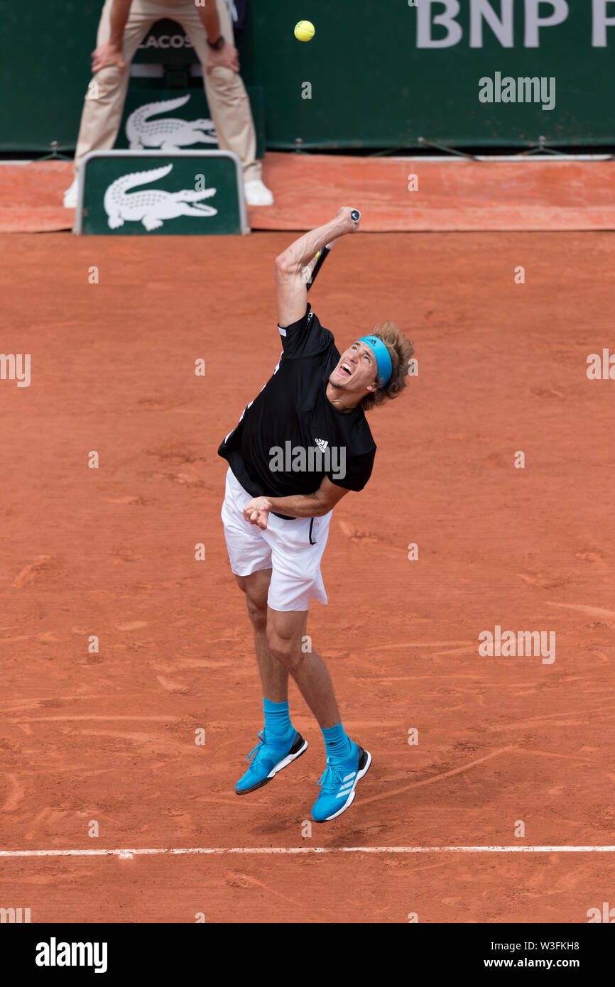 Alexander Zverev aus Deutschland bei Tag 14 der French Open am 3. Juni 2019 in Paris, Frankreich Stockfoto