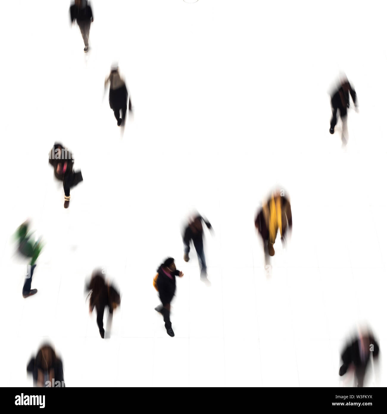 Menschen in Bewegung zu Fuß auf weißem Hintergrund Stockfoto