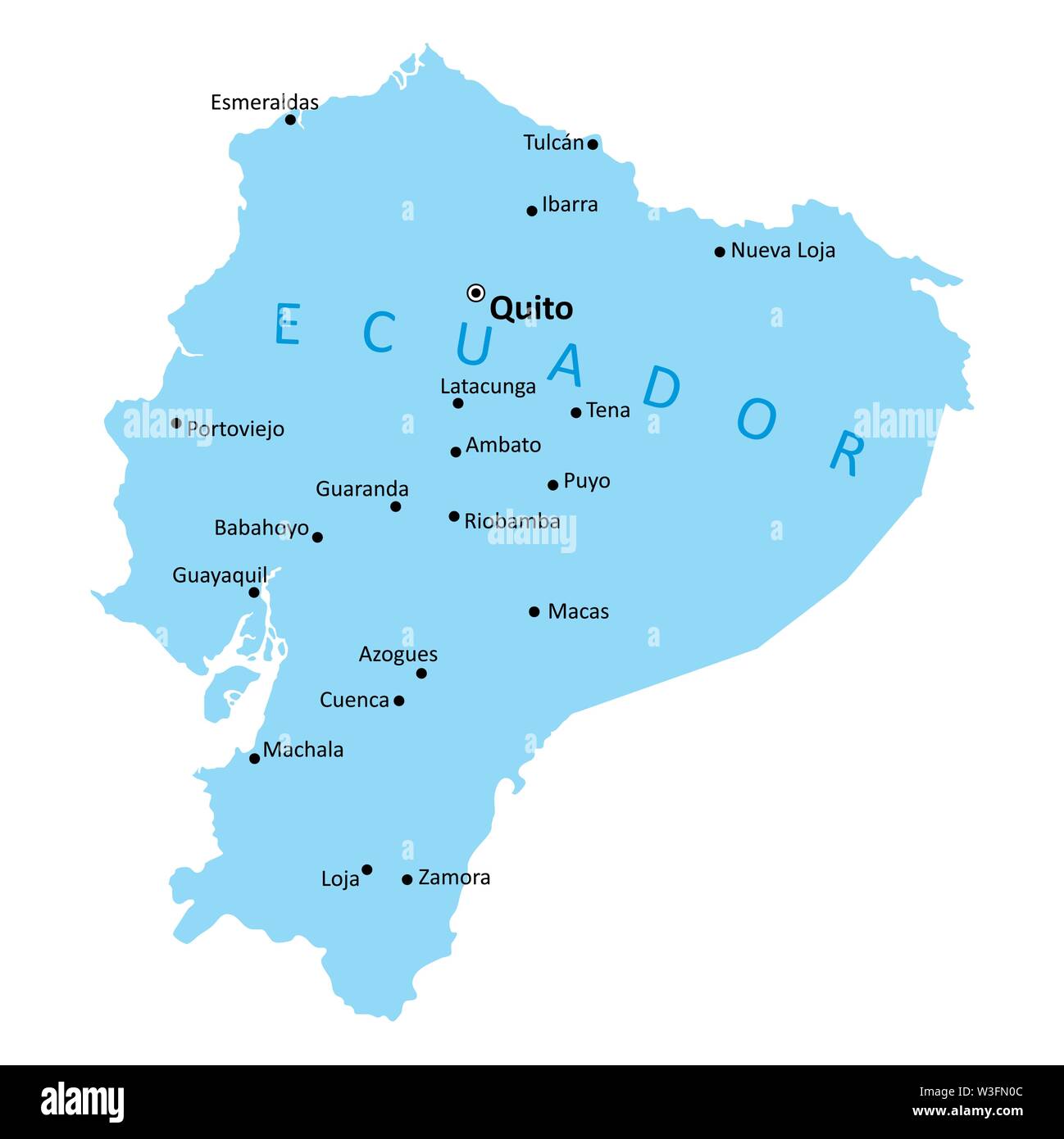 Ecuador isoliert Karte mit den wichtigsten Städten Stock Vektor