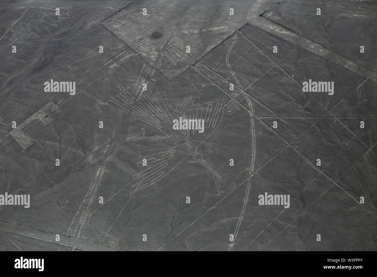 Luftaufnahme von Nazca Linien, ein Kolibri Geoglyph, Nazca, Peru Stockfoto