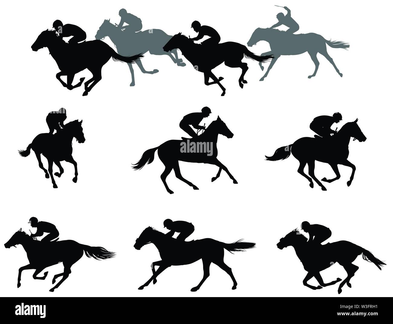 Rennen Pferde und Jockeys Silhouetten Sammlung - Vektor Stock Vektor