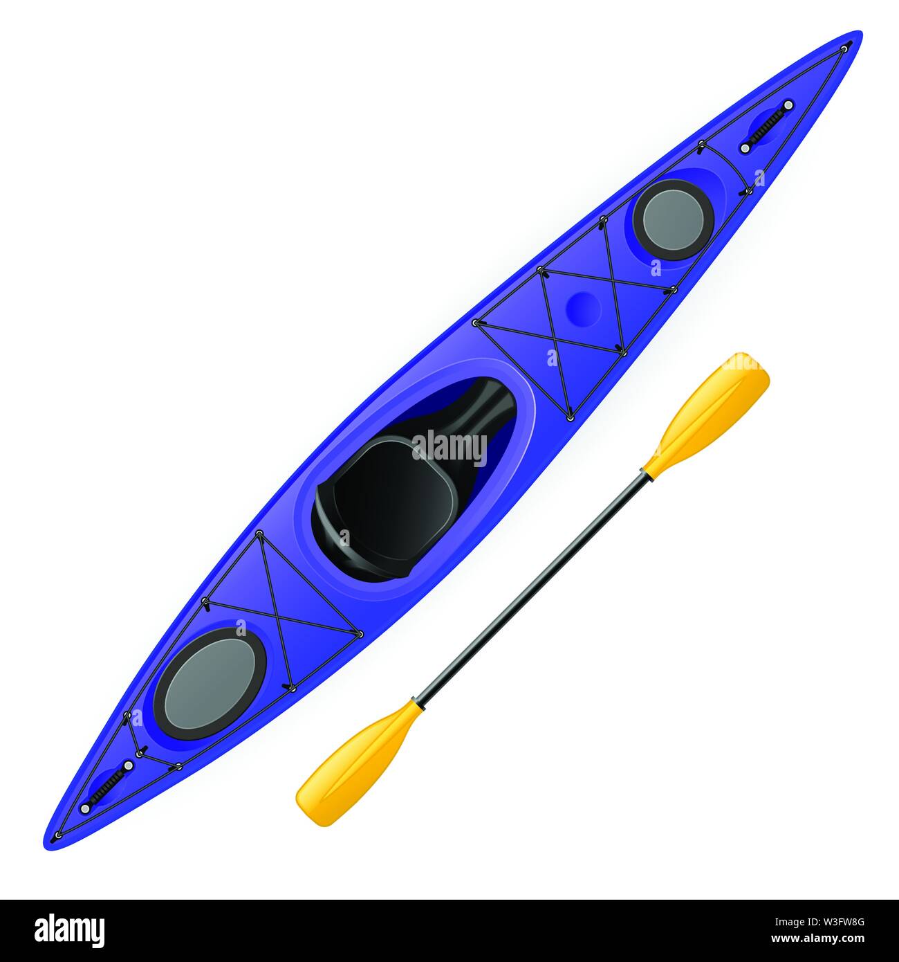 Kajak und Paddel - moderne Rafting Kanu obere und seitliche Ansicht Stock Vektor