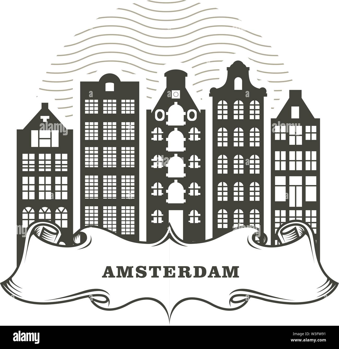 Amsterdam City Skyline - generische Gebäude, Stadtbild von Amsterdam Holland Stock Vektor