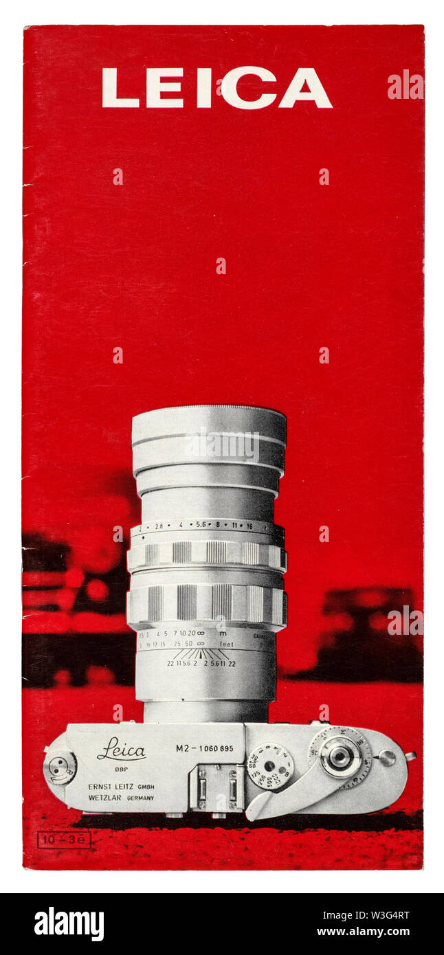 Jahrgang 1950 s Leica M2 Kamera sales Broschüre/Faltblatt Stockfoto