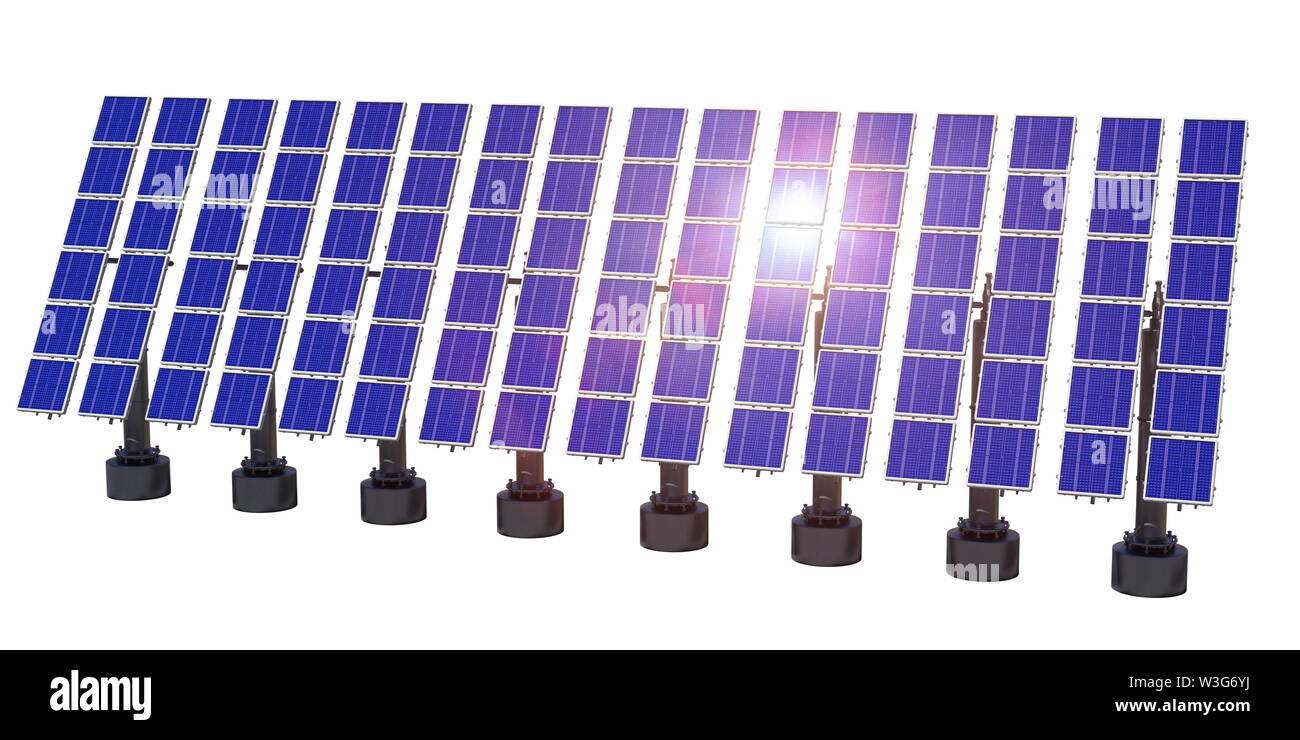 Photovoltaik solar panel Array auf weißem Hintergrund Stockfoto