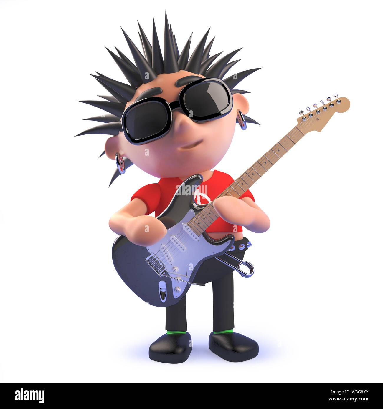 Das gerenderte Bild eines 3D-punk rock cartoon Charakter in 3D-Spielen eine elektrische Gitarre Stockfoto