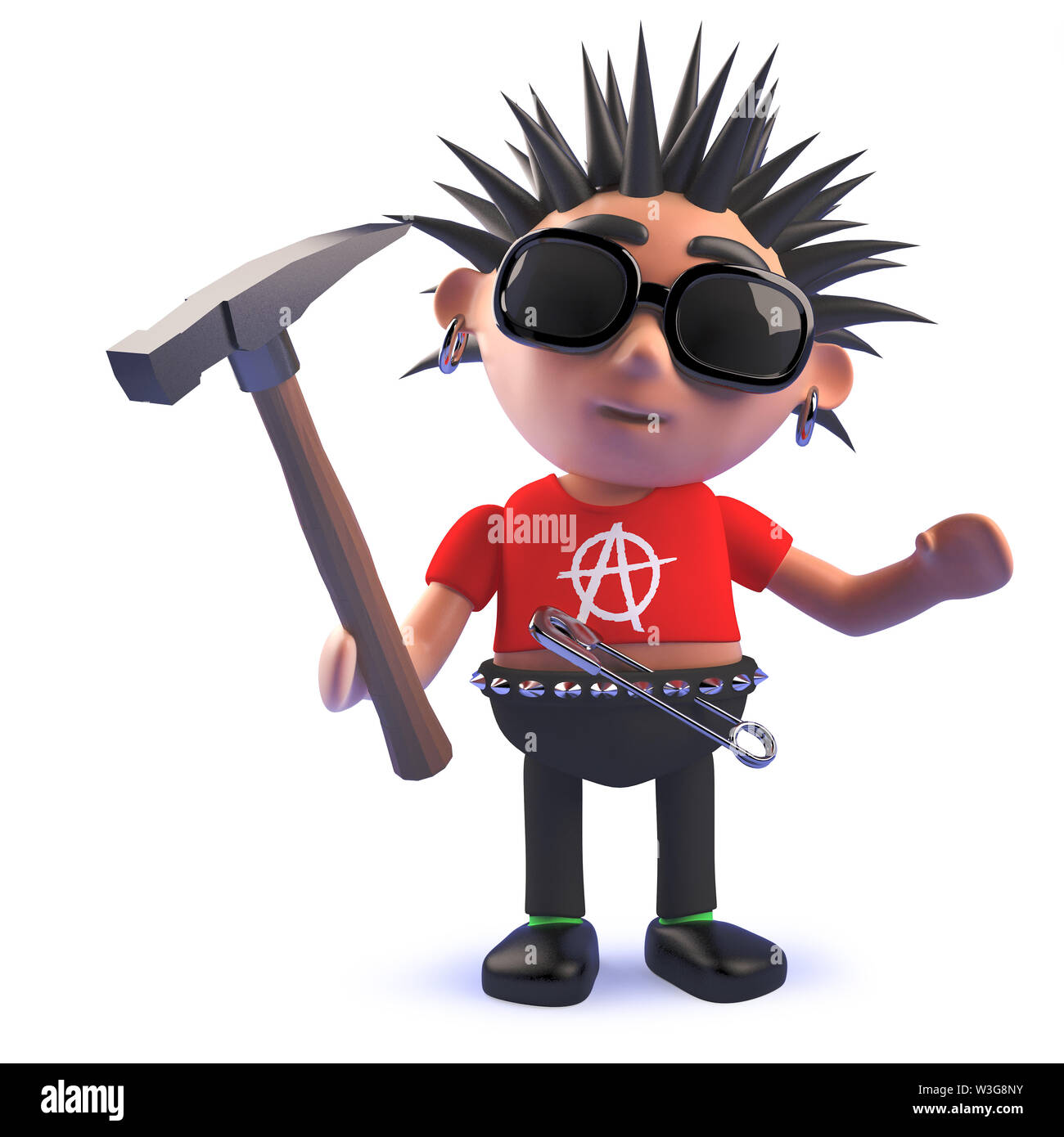 Das gerenderte Bild eines 3D-Cartoon faulen Punk Rock Charakter mit einem Hammer Stockfoto