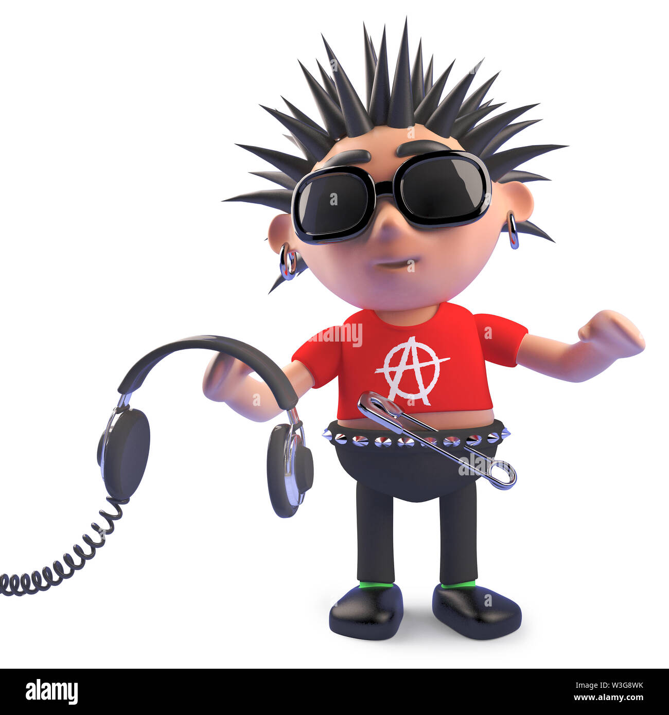 Cartoon faulen punk Charakter halten einige Kopfhörer, 3d-Grafik rendern Stockfoto