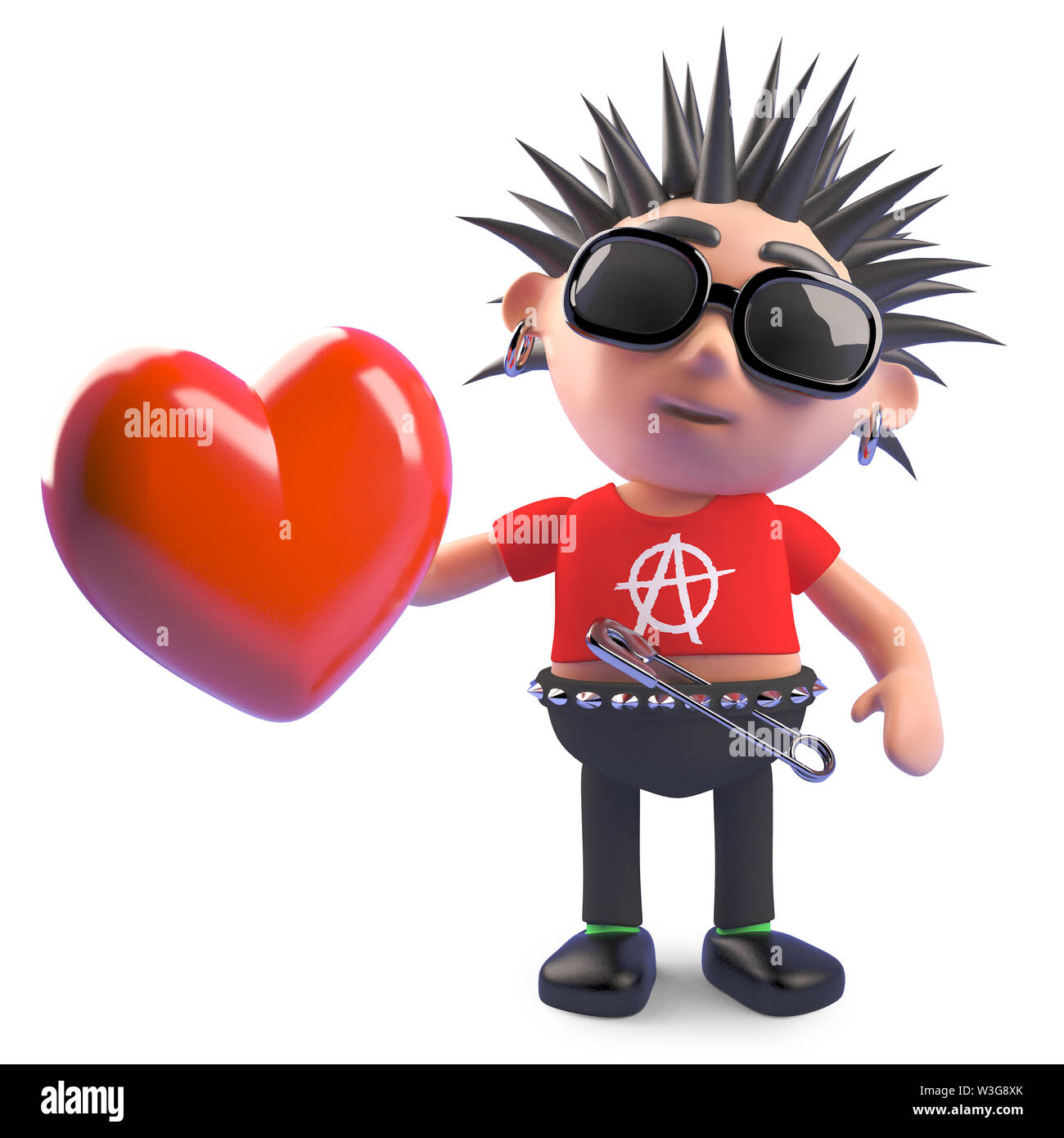 Vicious cartoon punk Holding ein romantisches rotes Herz, 3d-Grafik rendern Stockfoto