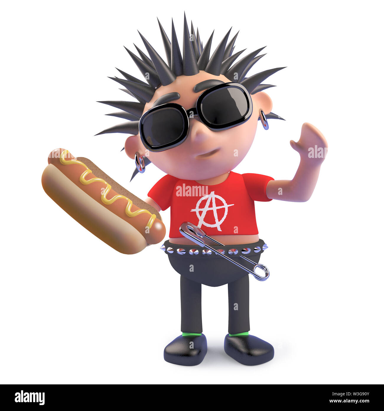 Hungrig punk Holding einen leckeren hotdog Snack, 3d-Grafik rendern Stockfoto