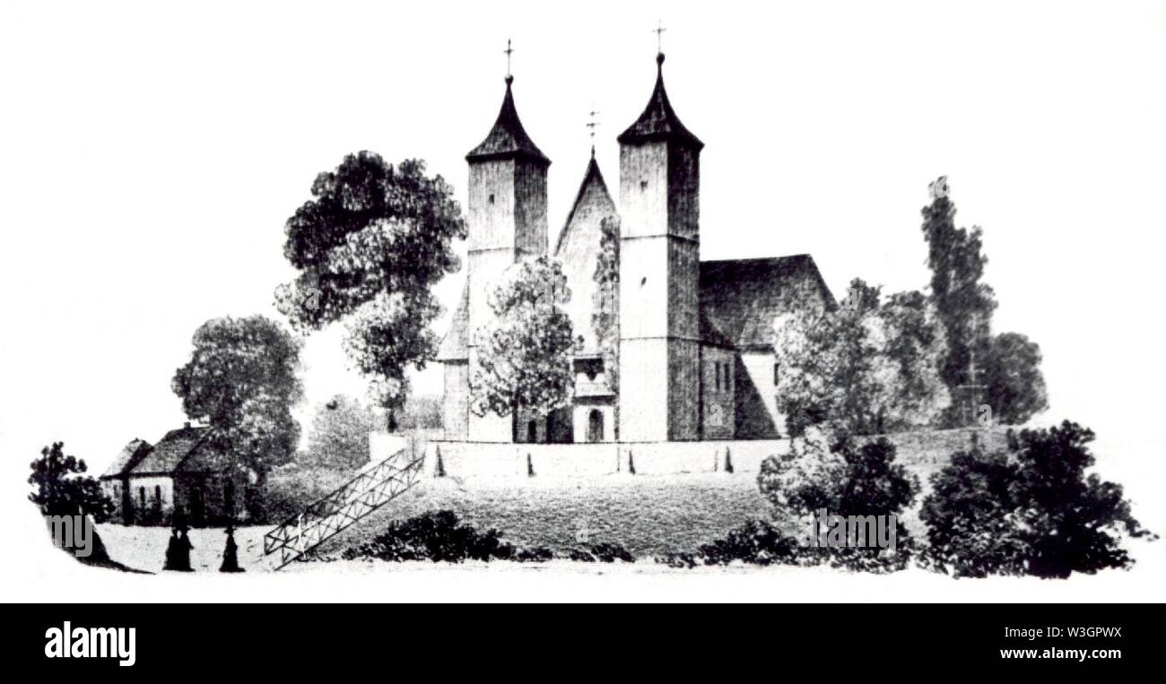 Kirche von St. Nikolaus in Truskolasy in XIX Jahrhundert. Stockfoto