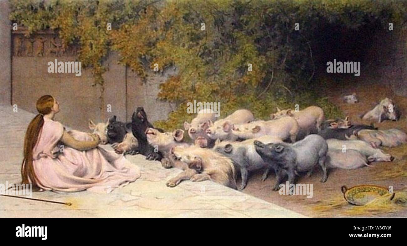 Circe und ihre Schweine durch Brite Rivière (1896). Stockfoto
