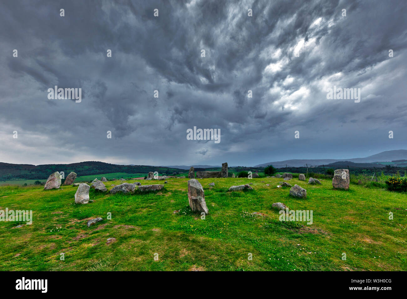 Tomnaverie Steinkreis, Hügel von Workship, Tarland, Aberdeenshire, Schottland, Großbritannien Stockfoto