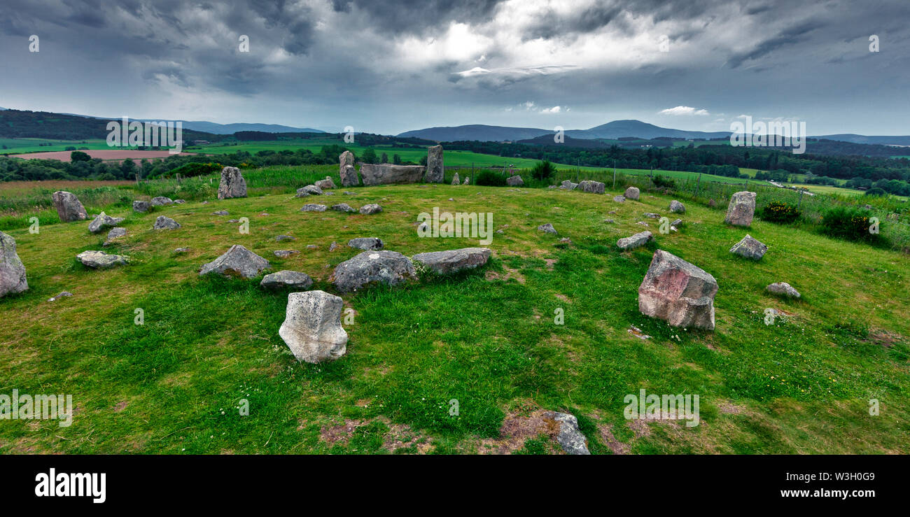 Tomnaverie Steinkreis, Hügel von Workship, Tarland, Aberdeenshire, Schottland, Großbritannien Stockfoto