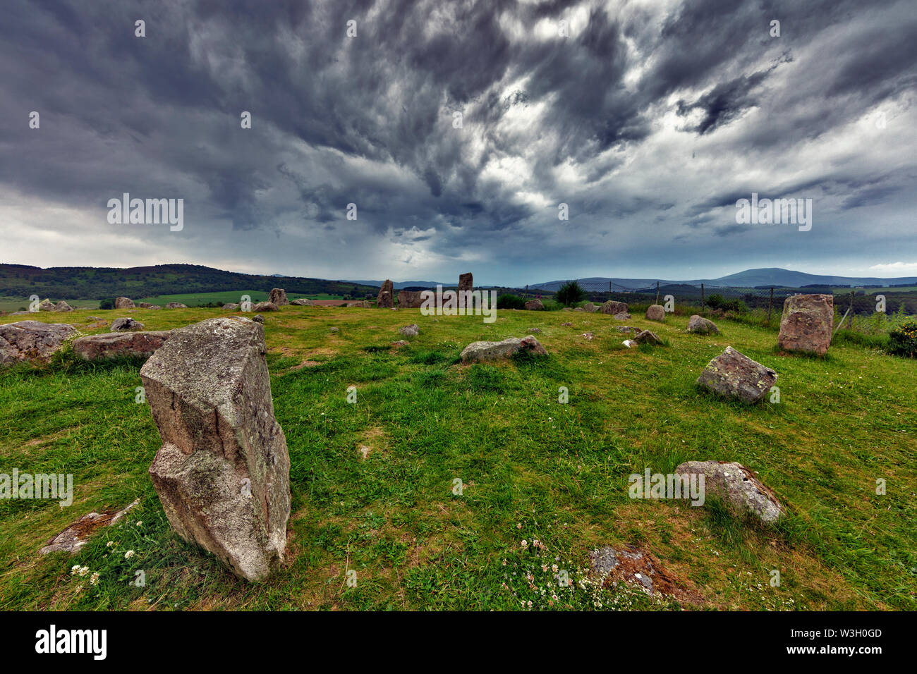Tomnaverie Steinkreis, Hügel von Workship, Tarland, Aberdeenshire, Schottland, Großbritannien Stockfoto