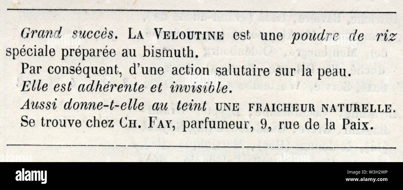 LA VELOUTINE. PUBLICITÉ ANCIENNE. 1871 Stockfoto