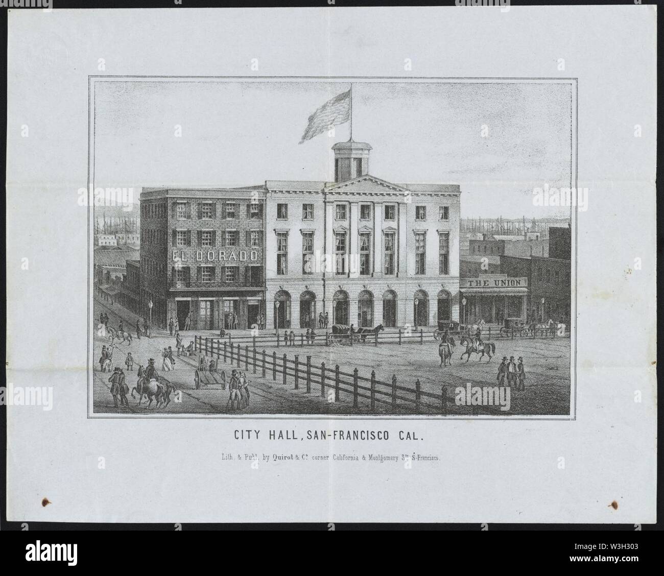Rathaus, San-Francisco, Cal. - Lith. & Publ. Durch Quirot & Co., Ecke Kalifornien und Montgomery Sts., S. Francisco. Stockfoto