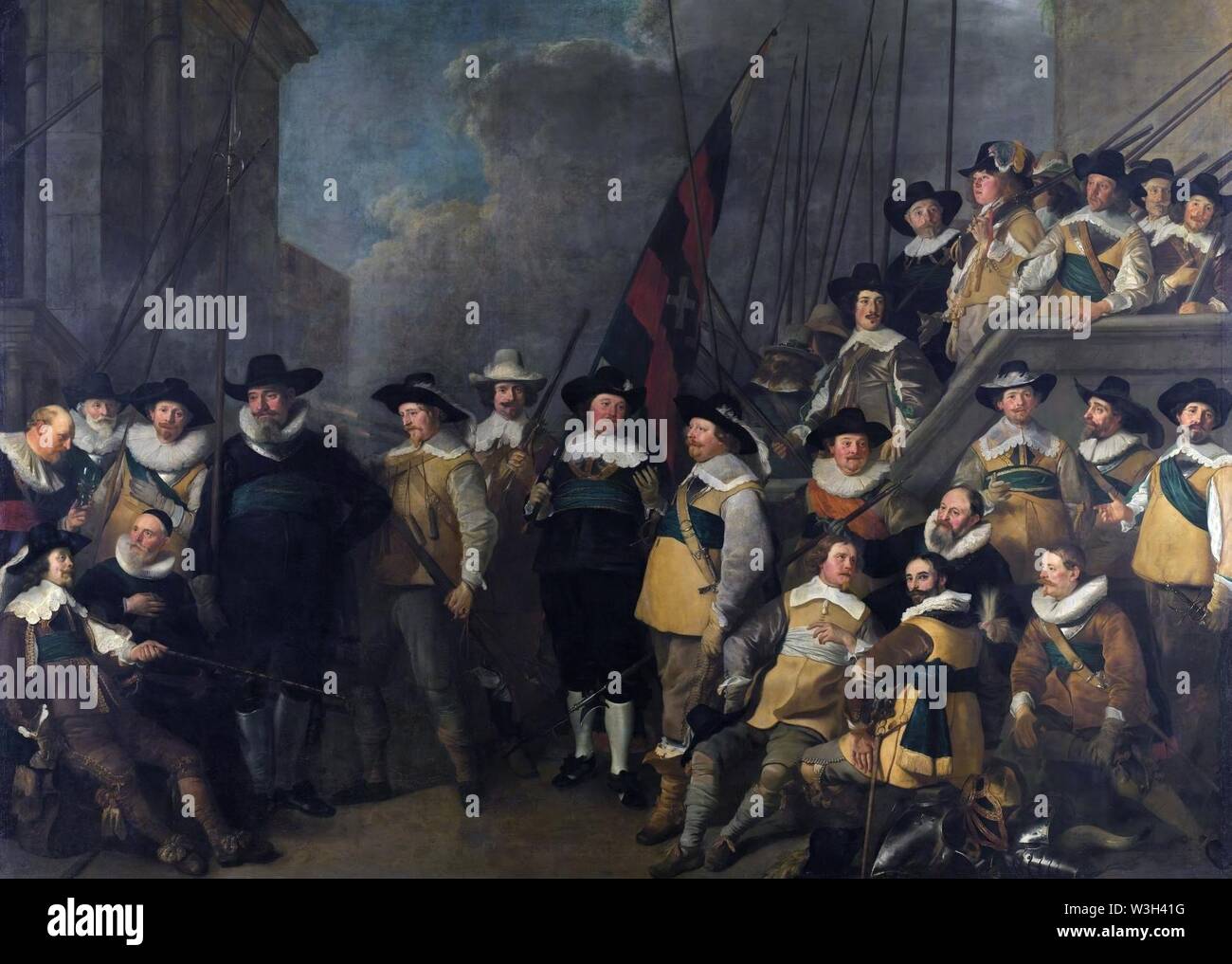 Civic Guard Firma, geführt von Kapitän Cornelis de Graeff und Leutnant Hendrick Lauwrensz, von Jacob Adriaensz Backer. Stockfoto