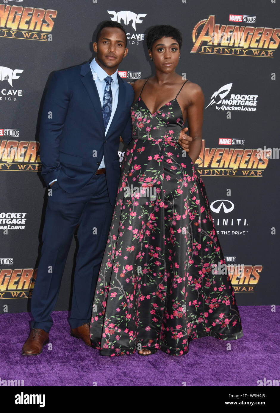 Hollywood, Kalifornien, USA. 23. April 2018. Schauspieler Sterling Sulieman und ctress Lashana Lynch nehmen an der Weltpremiere von Disney und Wunder "Avengers: Infinity Krieg" am 23. April 2018 in Los Angeles, Kalifornien, USA. Foto von Barry King/Alamy Stock Foto Stockfoto