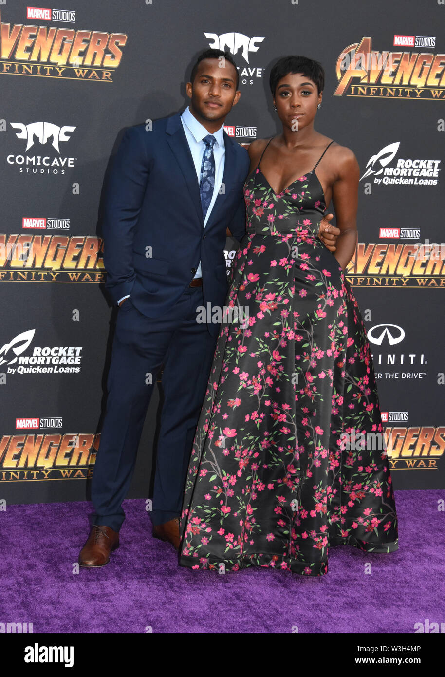 Hollywood, Kalifornien, USA. 23. April 2018. Schauspieler Sterling Sulieman und ctress Lashana Lynch nehmen an der Weltpremiere von Disney und Wunder "Avengers: Infinity Krieg" am 23. April 2018 in Los Angeles, Kalifornien, USA. Foto von Barry King/Alamy Stock Foto Stockfoto