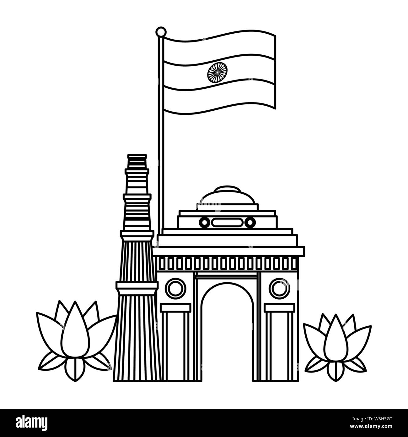 Indische Flagge Independence Day mit Gateway Moschee Stock Vektor