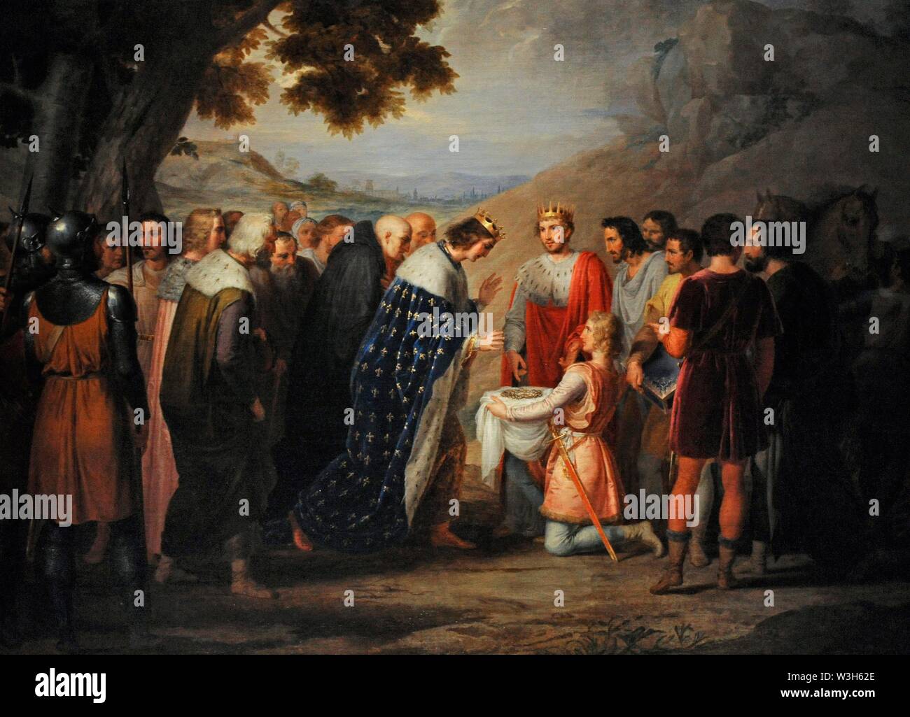 Rafael Tegeo (1798-1856). Pintor Español. San Luís de Francia recibe La Corona de Espinas de Parte de Balduino II., 1832-1835. Óleo sobre lienzo. Galería Michel Descours. Lyon. Francia. Stockfoto