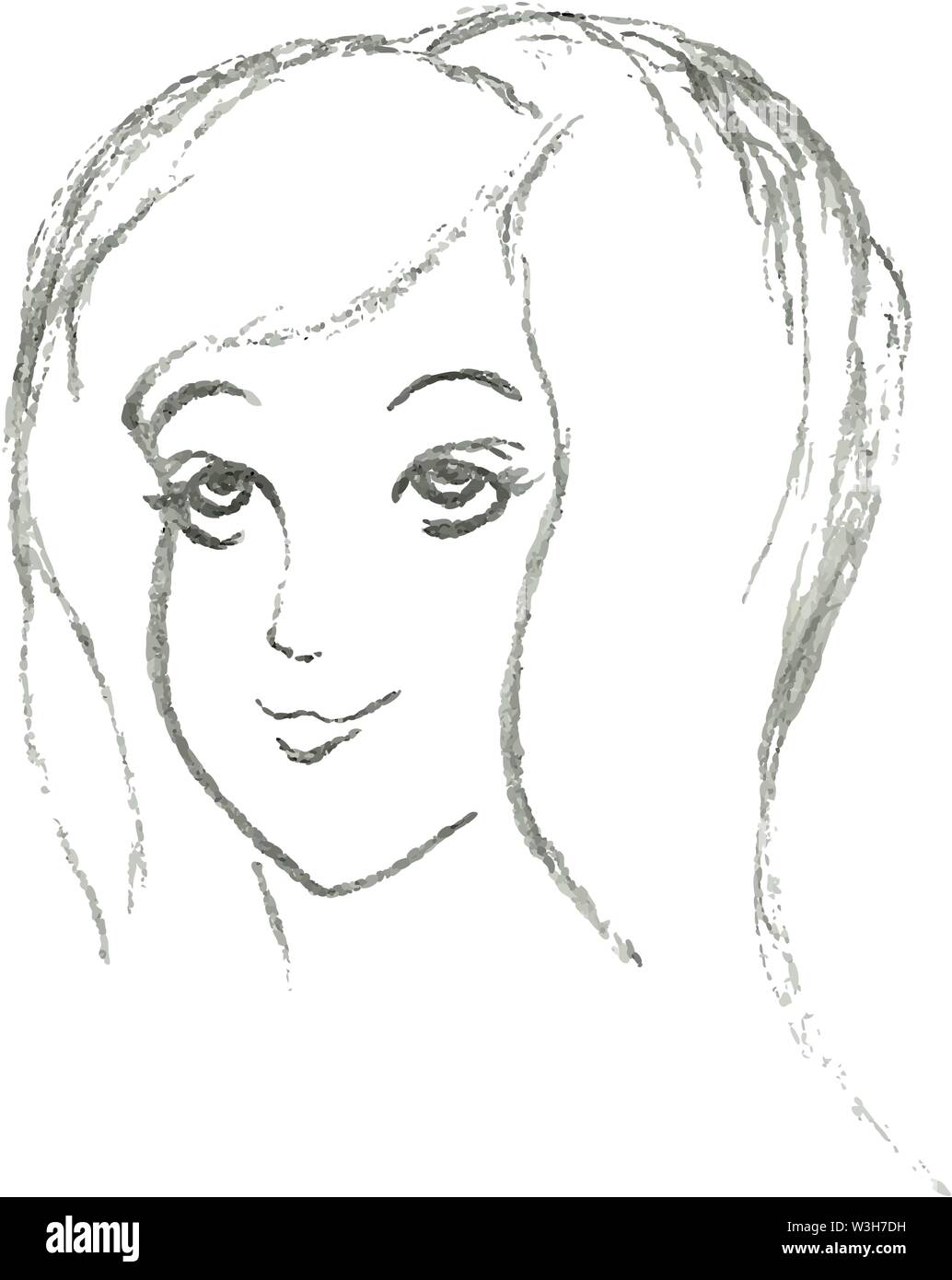 Lineare portrait Mädchen Bleistift Zeichnung Stock Vektor