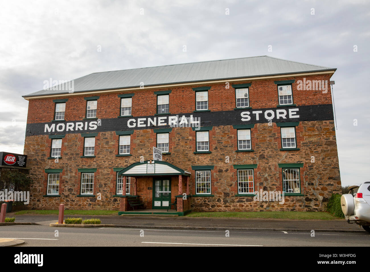Swansea Tasmanien. Traditionelle 19. Jahrhundert Morris General Store Gebäude auf Franklin Straße in Swansea Village Centre, East Tasmanien, Australien Stockfoto